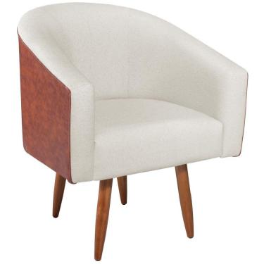 Imagem de Poltrona Luiza Corano Nozes E Linho Bege - Amarena Móveis Bege Desenho Do Tecido Couro