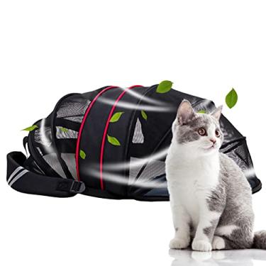 Imagem de Mochila Porta-Gato Expansível com Malha Respirável Totalmente Ventilada Plegável e Leve Sacola de Viagem para Pets Gatos Cães Pequenos Zíper Trava Automática Faixas Reflexivas
