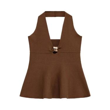 Imagem de Blusas Elegantes Femininas Em Tricô Com Decote Em V E Alças, Estilo Ca