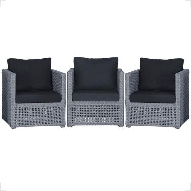 Imagem de 3 Poltronas Madri Alumínio Corda Náutica Estofado 12 Trama Prata