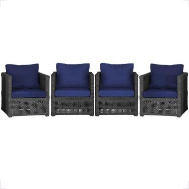 Imagem de 4 Poltronas Madri Alumínio Corda Náutica Estofado 10 Trama Preto