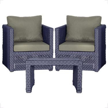 Imagem de Mesa E 2 Poltronas Madri Corda Náutica Estofado 8 Trama Azul