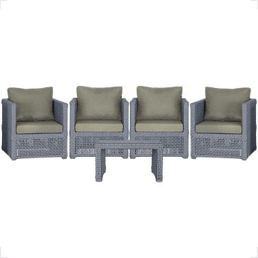 Imagem de Mesa E 4 Poltronas Madri Corda Náutica Estofado 8 Trama Prata