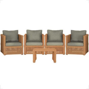 Imagem de Mesa E 4 Poltronas Madri Corda Náutica Estofado 8 Trama Terra Cota