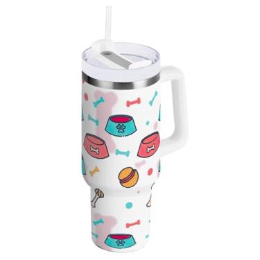 Imagem de ODAWA Copo grande de aço inoxidável com alça e tampa de canudo para cães