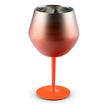 Imagem de Taça Térmica 2 em 1 de Aço Inox, Base Removível, 420ml, Efeito Prismático, Conservação até 10h Gelado, Laranja, 20cm Altura