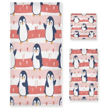 Imagem de Wassud Loving Penguins Conjunto de 3 toalhas de banho para dia dos namorados, toalhas super macias e absorventes para banheiro, toalhas de banho de secagem rápida, toalha de banho para academia, spa