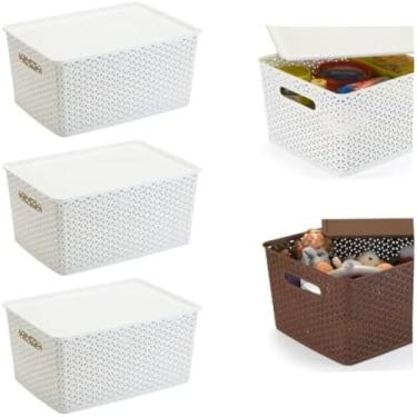 Imagem de Cesto organizador, design rattan com tampa, armazenamento domestico, leve, resistente, compacto e elegante.