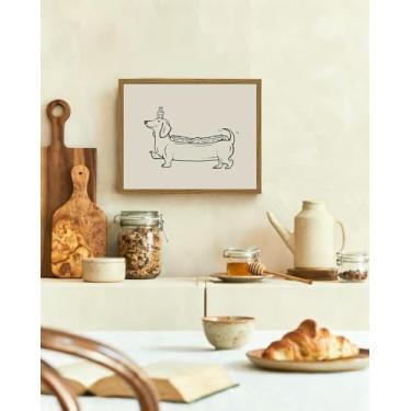 Imagem de InSimSea Arte de parede emoldurada vintage Lineares Dachshund Filhote de cachorro, decoração de casa divertida, imagem de pintura humorística, presentes de decoração de parede de cozinha para amigos