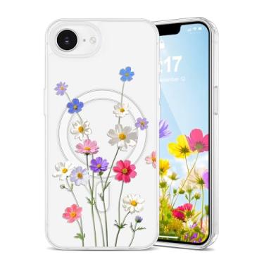 Imagem de EYZUTAK Capa magnética para iPhone 16e com flores compatível com MagSafe, bonita floral elegante estética capa protetora fina transparente antiamarelamento para meninas e mulheres - Coreopsis