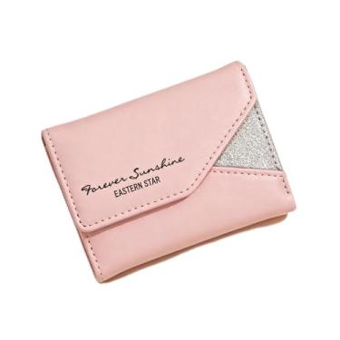 Imagem de Carteira feminina, carteira pequena com três dobras com 1 compartimento para dinheiro e 6 compartimentos para cartão, porta-moedas leve para fácil acesso, rosa, Tendência