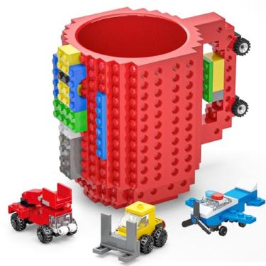 Imagem de DAYMOO Conjunto de caneca de tijolo embutido. Criativas DIY canecas engraçadas presentes compatíveis com Lego, novidade presentes de aniversário de páscoa presentes de papai noel para crianças menino gril homens pai ele adulto, vermelho