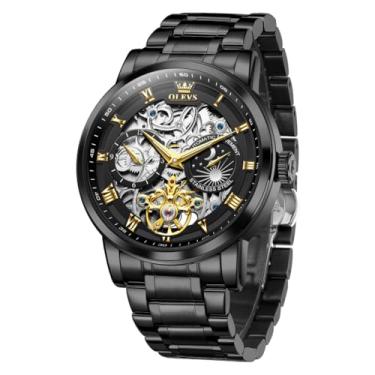 Imagem de OLEVS Relógios masculinos automáticos automáticos automáticos mecânicos de negócios diamante luxuoso vestido de aço inoxidável à prova d'água, 6670: preto