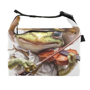 Imagem de TSENQUE Lancheira personalizada de sapo musical violino para mulheres adultas lancheira isolada portátil personalizada lancheira para trabalho