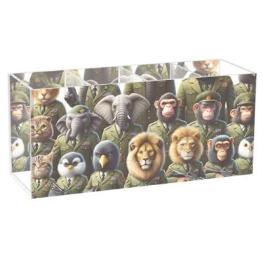 Imagem de TSENQUE Porta-lápis de mesa de acrílico com estampa de animais engraçados, porta-pincéis de maquiagem, copo artístico, suporte de caneta, material de escritório para decoração de mesa