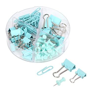 Imagem de CUOFYUNL Kit de clipes de escritório de metal colorido antiferrugem alfinetes de papel Conjuntos de pastas de armazenamento de papel Decoração material de escritório (Azul claro)