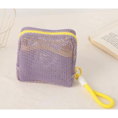 Imagem de Bolsa de malha de tofu nova bolsa de armazenamento portátil bolsa compacta para cosméticos mini bolsa quadrada portátil, Roxa