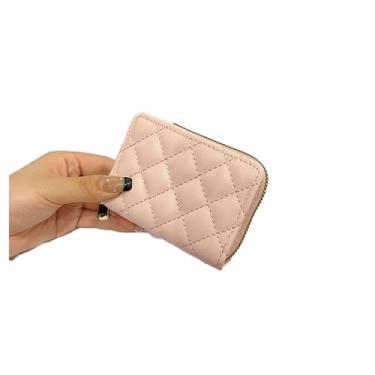 Imagem de Carteira feminina de couro genuíno com dobra dupla/tripla - Suporte minimalista para cartão de crédito com bloqueio de RFID e bolso para moedas, rosa, Casual