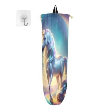 Imagem de Dispensador de sacola de compras de unicórnio mágico sonhador de parede, organizador de sacolas plásticas de cozinha, suporte de sacola de compras para sacolas plásticas