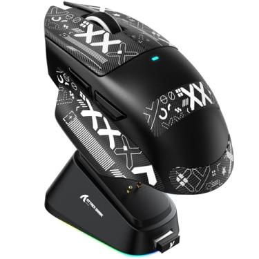 Imagem de ATTACK SHARK Mouse para jogos V6 com fio, chip Broadcom BK52820, PixArt PAW3311 25K DPI, 65 g leve, interruptores ópticos de 100 m cliques, driver de IA na nuvem para PC/Mac, preto e fita adesiva