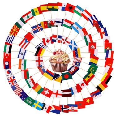 Imagem de 100 peças de mini bandeiras de palito de dente, 6,5 x 3,5 cm Países Toppers Stick Diferentes nações Dupla Face Pequenos Países Picaretas de Cupcake para Decorações de Bandeiras de Comida de Coquetel