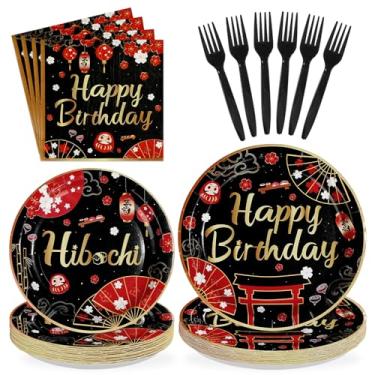 Imagem de 96Pcs Hibachi Birthday Decorations Black Red Japanese Cherry Plates and Napkins Japanese Hibachi Birthday Decorations Favors for Asian Japan Theme Vintage Baby Shower Party Supplies Serves 24