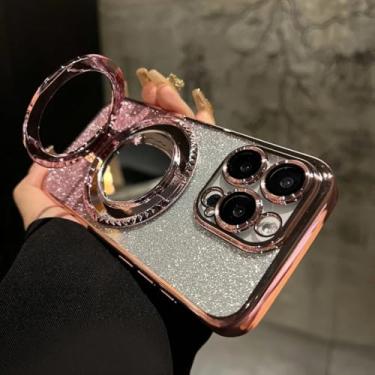 Imagem de Capa com efeito degradê e espelho brilhante para iPhone 15 14 13 11 12 16 17 Pro Max Air Xr Xs 16 Plus com suporte e função de maquiagem (para iPhone Xs Max/Rosa)