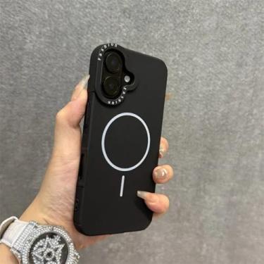 Imagem de Capa de couro PU da moda para iPhone 15 16 Plus 14 13 12 Pro Max 11 com alça de pulso e cordão magnético macio à prova de choque, B Preto, para iPhone 12 Pro