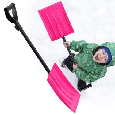 Imagem de Pá de neve pequena de plástico com alça forte, leve, rosa
