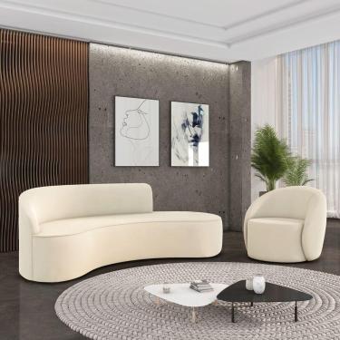 Imagem de Sofá 4 Lug Orgânico 220cm Morgan E Poltrona Giratória Lua Cotelê-veludo Bege D03 - D`rossi