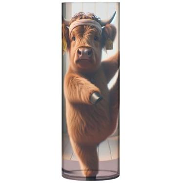 Imagem de Vaca Highland Cute Yoga Animal Cilindro Vasos de Flores para Buquê Plástico, Vasos e Plantadores Decoração de Mesa Personalizada, 30 cm x 9,9 cm