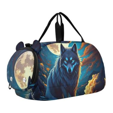 Imagem de Sacola de viagem com ursinho de pelúcia abraçando boneco de neve, bolsa de viagem infantil, bolsa esportiva para meninos, Lobo da lua sombra, Clássico