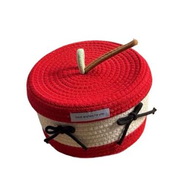 Imagem de Baoblaze Cesto organizador redondo com tampa, cesto de corda vazio para organização, decorativo para casa, Nó de Laço
