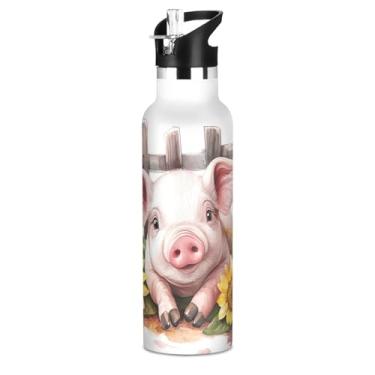 Imagem de Joisal Garrafa de água isolada para adolescentes de 590 ml com tampa de palha, linda garrafa de água esportiva de aço inoxidável floral com alça, copos infantis a vácuo de parede dupla