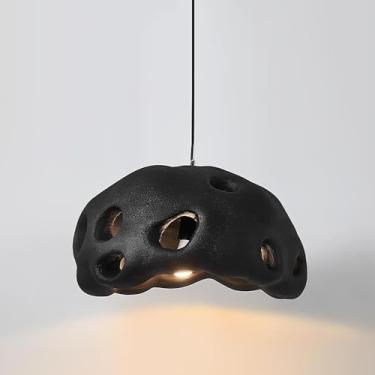 Imagem de Luminária pendente estilo meados do século XX com cúpula vazada, lustre industrial rústico para hall de entrada, luminária de teto para escada, luminária pendente vintage rústica em resina.