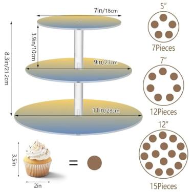 Imagem de Suporte de cupcake de festa de chá azul claro amarelo claro gradiente 3 camadas acrílico suporte para copo torre de bolo bandeja de servir mesa de doces suporte de plástico para formatura