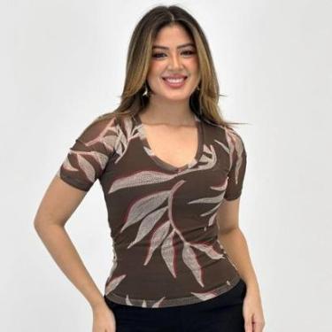 Imagem de Blusa Fato Básico Estampada em Tule Manga Curta Feminina-Feminino