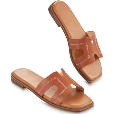 Imagem de KENMITDY Sandálias femininas sem cadarço modernas, sandálias rasteiras macias de espuma viscoelástica de couro confortável, bico aberto para o verão 2026, Marrom, 40