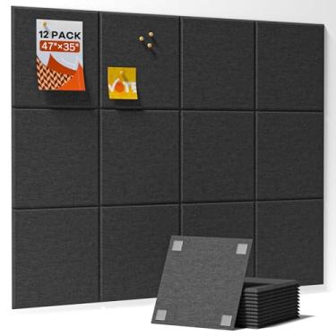 Imagem de Quadros grandes de cortiça para paredes, quadro de avisos de 120 cm x 89 cm, pacote com 12 azulejos de parede de feltro com 60 abas adesivas, quadros de cortiça para decoração de escritório, placa de