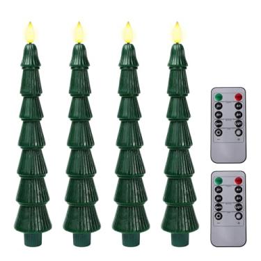 Imagem de LiuSuper Pacote com 4 velas de LED para árvore de Natal com controle remoto, velas afuniladas sem chama de cera real com chama cintilante 3D, luzes de castiçais de Natal para decoração de festa de