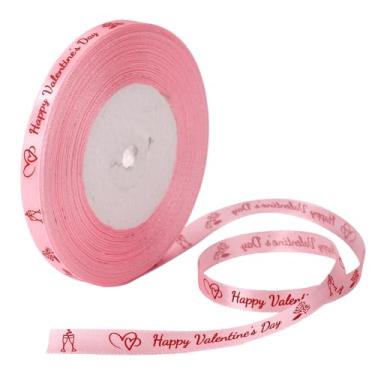 Imagem de 45 m/50 jardas rolo de fita feliz dia dos namorados, fitas de poliéster rosa vermelho dia dos namorados para artesanato, embrulho de presente, decoração de casamento, buquês florais