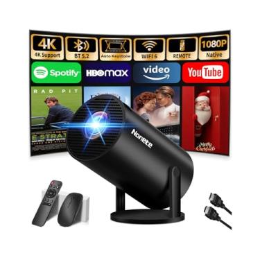 Imagem de Mini projetor 1080P, projetor Full HD 4K com WiFi 6 e Bluetooth 5.2, suporte projetor portátil rotativo de 180° com correção de pedra chave automática, compatível com telefone / HDMI/projetor