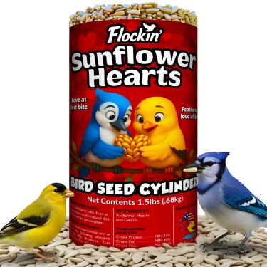 Imagem de 100% corações de girassol para pássaros – Cilindros de semente de pássaro premium com furo – semente de pássaro de girassol descascado – Atrai cardeais, gaios azuis, pintassilgos e chickadee – sem