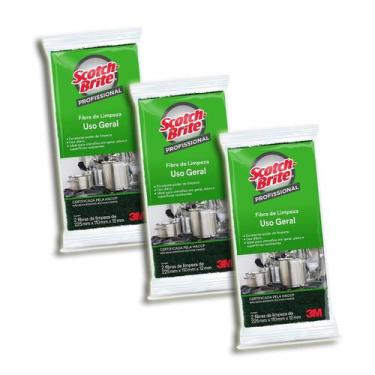 Imagem de Bucha Fibra Verde De Limpeza Geral Com 2 Kit 3 - Scotch Brite, Bucha P