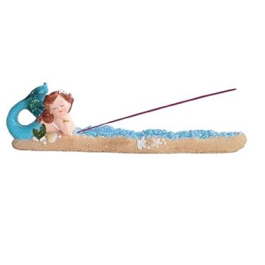 Imagem de ICE ARMOR Suporte para queimador de incenso de sereia azul de 24,8 cm de largura, estatueta, escultura, ornamento, decoração de casa/quarto