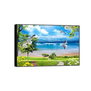 Imagem de BMZFYBS Quadro preto arte de parede paisagem impressões em tela - árvore de pastagem pássaros marinhos - pintura de decoração - imagens para quarto 80 x 120 cm 31 x 47 pol