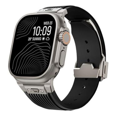 Imagem de XMKT Pulseira masculina de silicone macio para Apple Watch Ultra 2 1 de 49 mm, S10 de 46 mm, séries 10, 9, 8, 7, 41 e 45 mm para IWatch 6, 5, 4, Se de 42 mm e 44 mm (preto Ti)