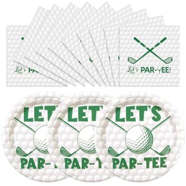 Imagem de HFBOBP 50 peças de pratos e guardanapos de feliz aniversário, 18 cm, pratos de sobremesa, bolo, bolo, sobremesa, papel descartável, decoração de festa (golfe, 18 polegadas)