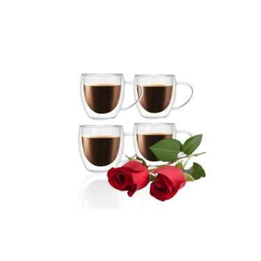 Imagem de Canecas de café de vidro de parede dupla com alça, 241 g, conjunto de 4, xícaras de café expresso em sua caixa de presente, para latte, saquinhos de chá, isolamento para bebidas quentes e frias, vidro