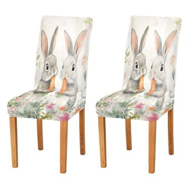 Imagem de SEHANY Lindas capas de cadeira de coelho de conto de fadas para sala de jantar, conjunto de 2, capa protetora elástica removível e lavável para cadeira de jantar para cozinha, hotel, festa, decoração